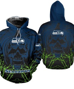 Seattle Seahawks Hoodie Halloween Pumpkin Skull Print Zip Hoodie