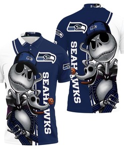 Seattle Seahawks Jack Skellington And Zero 3D All Over Print Polo Shirt