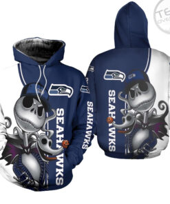 Seattle Seahawks Jack Skellington And Zero 3D Hoodie