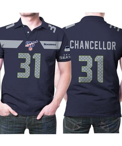 Seattle Seahawks Kam Chancellor #31 Nfl American Football Navy 100th Season Polo Shirt