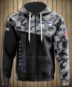 Seattle Seahawks Military Hoodie 3D Zip Hoodie 3D Zip Hoodie Long Sleeve New Season
