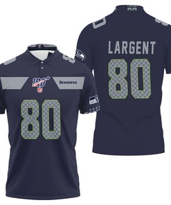 Seattle Seahawks Steve Largent #80 Nfl American Football Navy 100th Season Polo Shirt