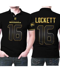 Seattle Seahawks Tyler Lockett #16 Nfl American Football Team Black Golden Edition Polo Shirt