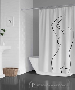 Sexy Shower Curtain, Nude Line Art Designer Bath Curtain, Black And White Scandinavian Bathroom Decor