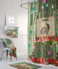 Shabby Farmhouse Shower Curtain, Optional Bath Mat and Towels