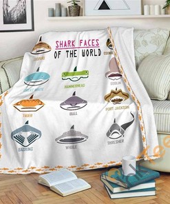 Shark Faces Sherpa Fleece Blanket Gifts for Family, for Couple