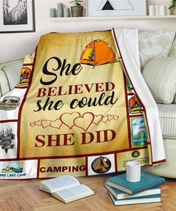 She Believed She Could She Did Camping Sherpa Fleece Blanket Gifts for Family, for Couple