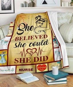 She Believed She Could She Did Nurse Sherpa Fleece Blanket Gifts for Family, for Couple