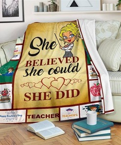 She Believed She Could She Did Teacher Sherpa Fleece Blanket Gifts for Family, for Couple