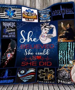 She Believed She Could So She Did Paramedic Quilt Blanket Bedding Set with 2 Pillowcases