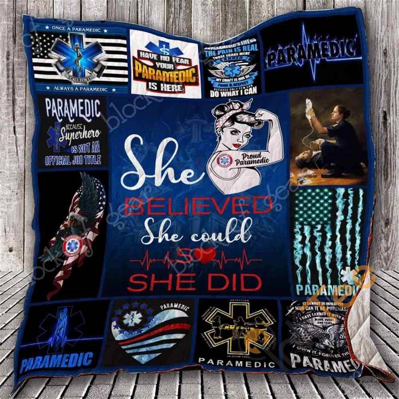 She Believed She Could So She Did Paramedic Quilt Blanket Bedding Set with 2 Pillowcases