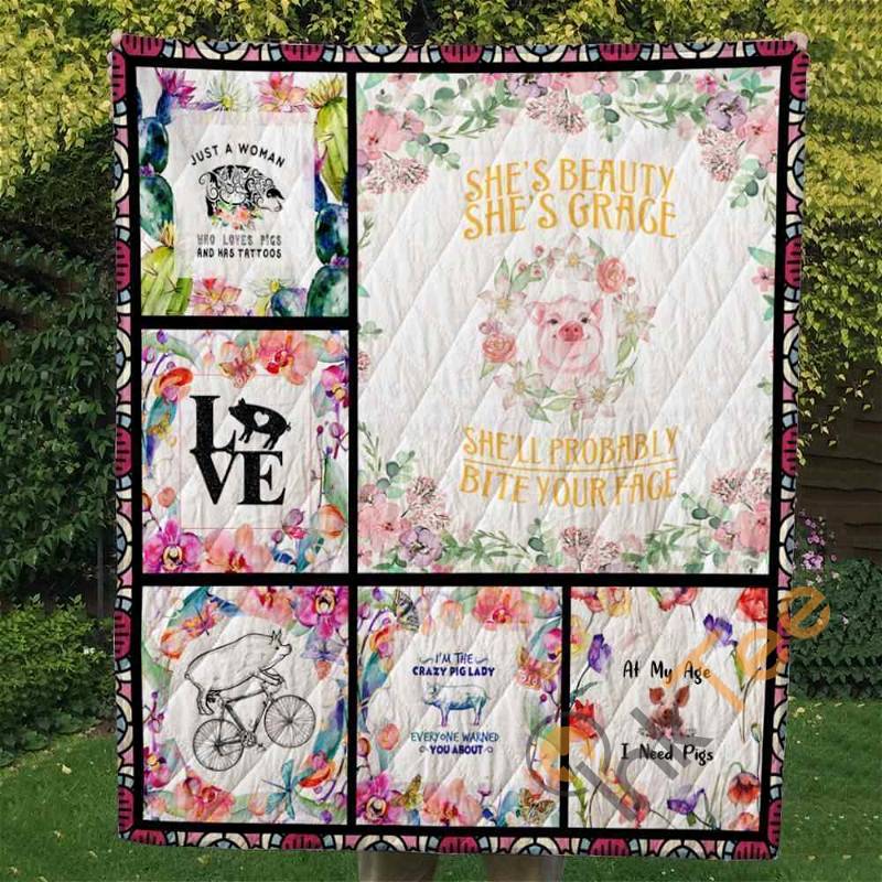 She'll Probably Bite Your Face Pig Quilt Blanket Bedding Set