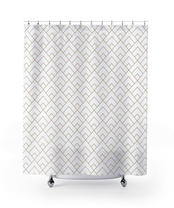 Shower Curtain Art Deco Mid Century Modern Minimalist Gold And White Tile