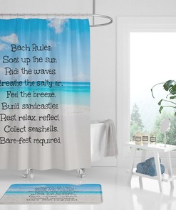 Shower Curtain, Beach Rules, Ocean Background