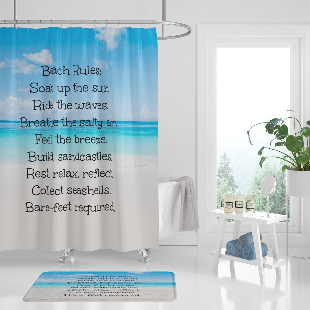 Shower Curtain, Beach Rules, Ocean Background