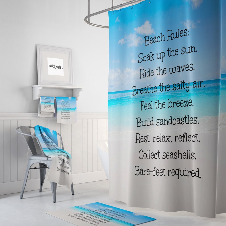 Shower Curtain, Beach Rules, Ocean Background - Image 2