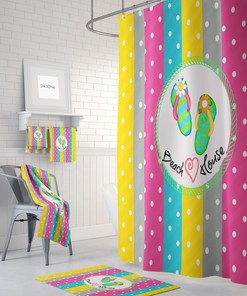 Shower Curtain, Beach Theme, Beach House Decor, Beach House Towels, Colorful Bathroom Sets, Polka Dots