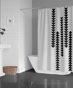 Shower Curtain Bohemian, Tribal Triangle Pattern Bath Curtain, Scandinavian Modern Bathroom Decor