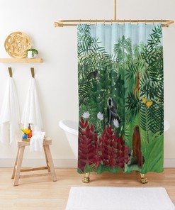 Shower Curtain Boho, Art Matisse Illustration, Monkeys Shower Curtain Art Nouveau, Eco-Friendly, Waterproof Bathroom Decor