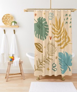 Shower Curtain Boho Botanic, Abstract Patterns, Trendy Shower Curtain, Eco-Friendly Waterproof Abstract Decor