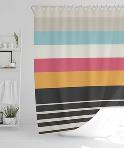 Shower Curtain Boho Modern Colorful Lines Mid-Century Shower Curtain Eco-Friendly Waterproof Multicolor Decor