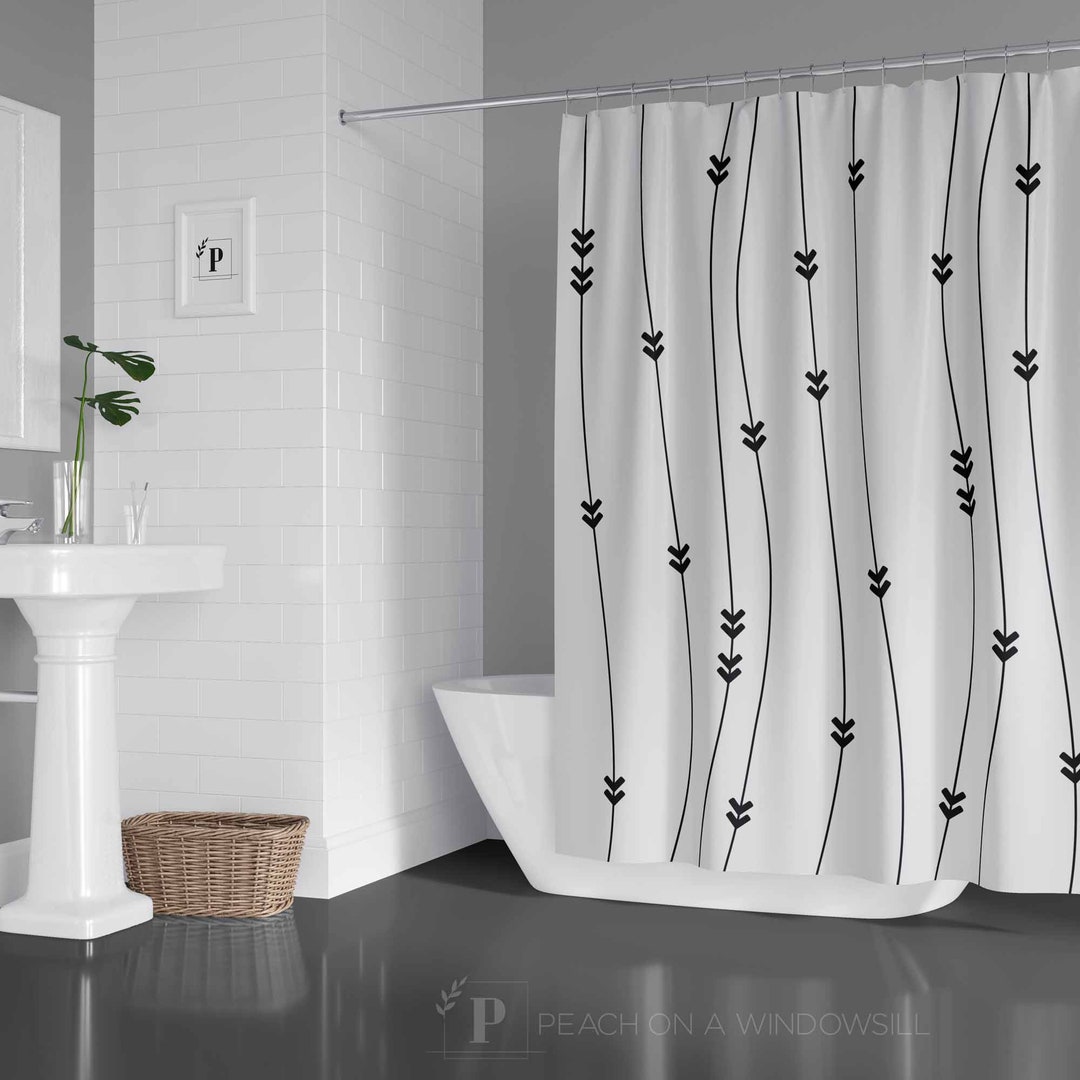 Shower Curtain Boho, Modern Minimalist Bohemian Triangle Design Bath Curtain, Aztec Tribal Bathroom Decor