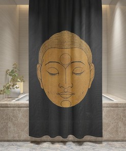 Shower Curtain Buddha Zen Black Spiritual Buddhist Curtain Eco-Friendly Waterproof Oriental Curtain Spiritual Decor