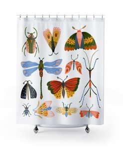 Shower Curtain Bug Lover, Dragonfly Insect Curtain, Moths Curtain, Butterfly Shower Curtain, Bathroom Decor, Praying Mantis, Watercolor Art