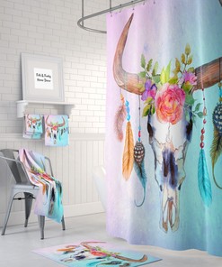 Shower Curtain, Bull Skull, Pastel Floral, Dreamcatcher, Boho Shower Curtains