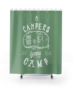 Shower Curtain Campers Gonna Camp - Green And White