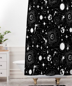Shower Curtain, Celestial Decor, Black And White Shower Curtain, Bathroom Decor, Fabric Shower Curtain, Black Shower Curtain, Outerspace