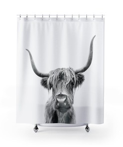 Shower Curtain Cow, Highland Cow, Animal Lover, Cattle Curtain, Photographic Curtain, Black White Shower Curtain, Nature, Farm Barn Curtain