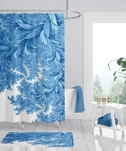 Shower Curtain, Elegant Blue, Draping Leaves, Bathroom Decor