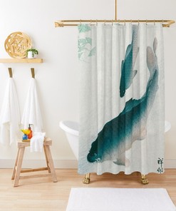 Shower Curtain Fishes Of Japan Eco-Friendly Waterproof Bath Curtain Japanese Fishes Vintage Design High-Quality Material