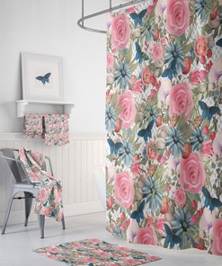 Shower Curtain Floral Butterfly Optional Bathroom Set or Accesories