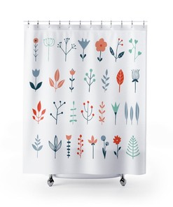 Shower Curtain Flowers, Leaf, And Twigs Nature