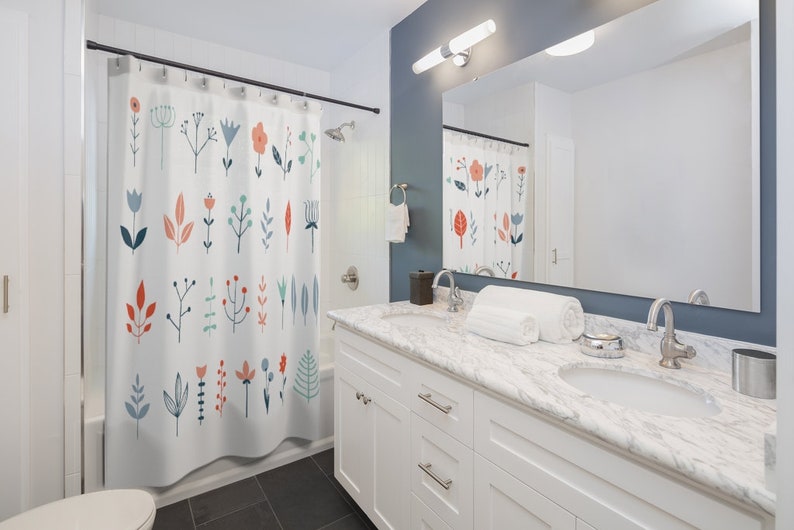 Shower Curtain Flowers, Leaf, And Twigs Nature - Image 2