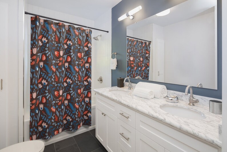 Shower Curtain Flowers, Seeds, Pods, Twigs, Nature Modern Pattern Tile - Image 2
