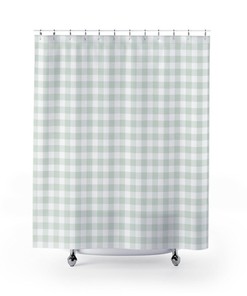 Shower Curtain Green And White Check Shower Curtain, Farmhouse Bathroom Decor