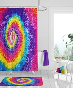 Shower Curtain, Hippie Curtains, Faux Tie Dye, Bath Mat, Bath Towels