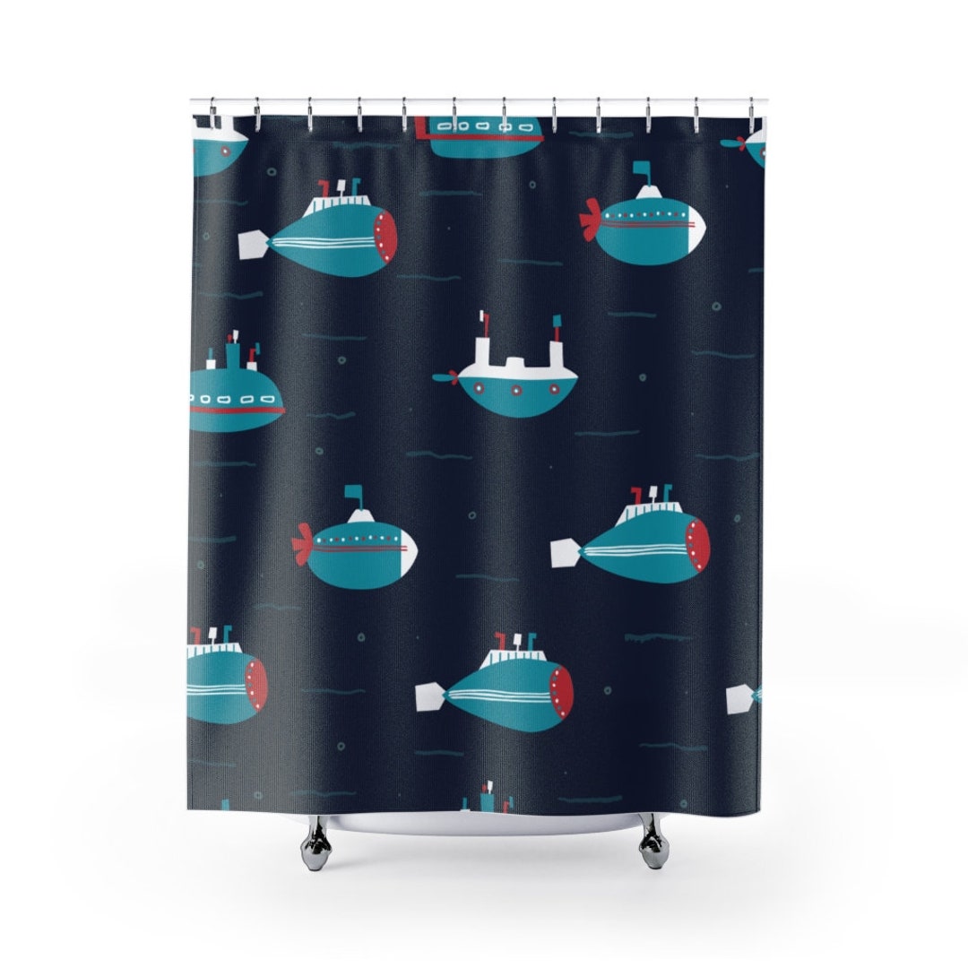 Shower Curtain Kids Nautical Submarine Theme Ocean Bluefink
