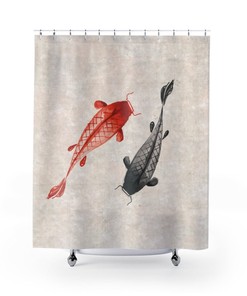 Shower Curtain Koi Feng Shui Goldfish Pond