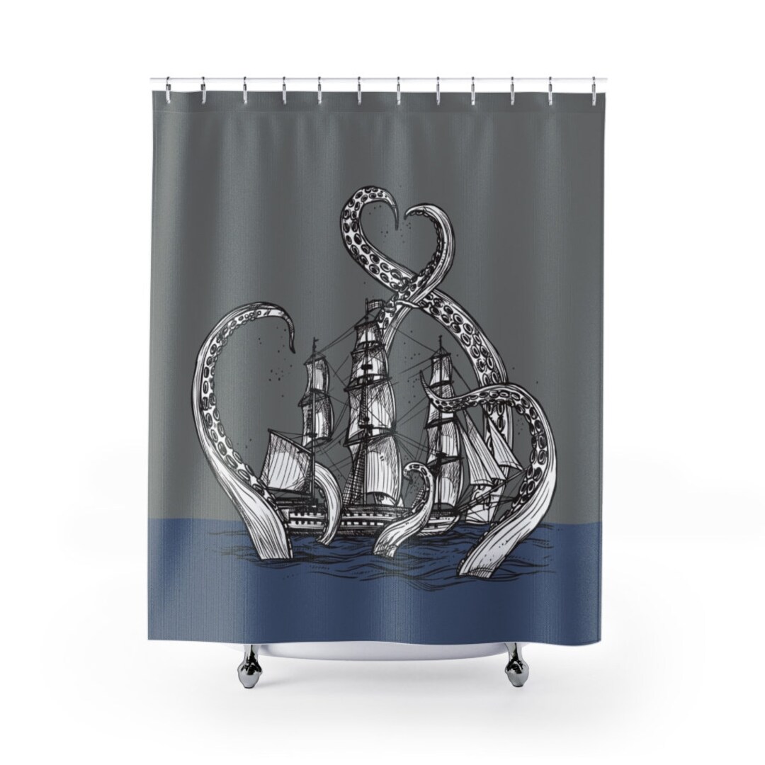 Shower Curtain Kraken, Octopus, Tentacles, Pirate Ship, Boat