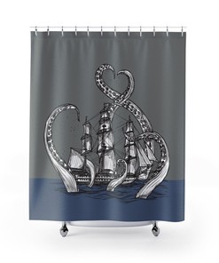 Shower Curtain Kraken, Octopus, Tentacles, Pirate Ship, Boat