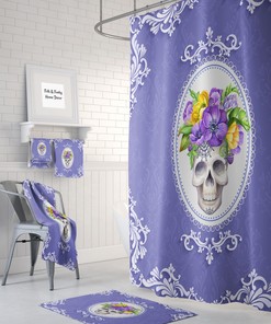 Shower Curtain, Lady Sugar Skull, Purple Shower Curtain, Floral Skull, Skull Bath Towel