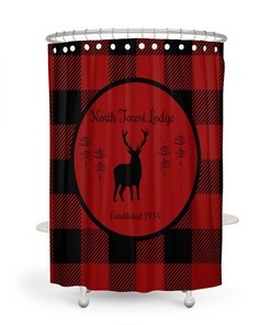 Shower Curtain, Lumberjack Plaid, Woodland, Custom Personalized, Deer, Lodge Decor Bath Mat, Towels