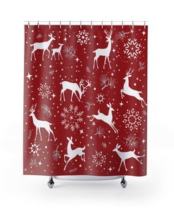 Shower Curtain Merry Christmas Holiday Reindeer Deer