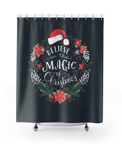 Shower Curtain Merry Christmas Holiday Santa Xmas