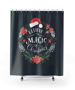 Shower Curtain Merry Christmas Holiday Santa Xmas