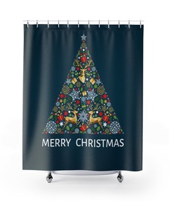Shower Curtain Merry Christmas Tree Holiday